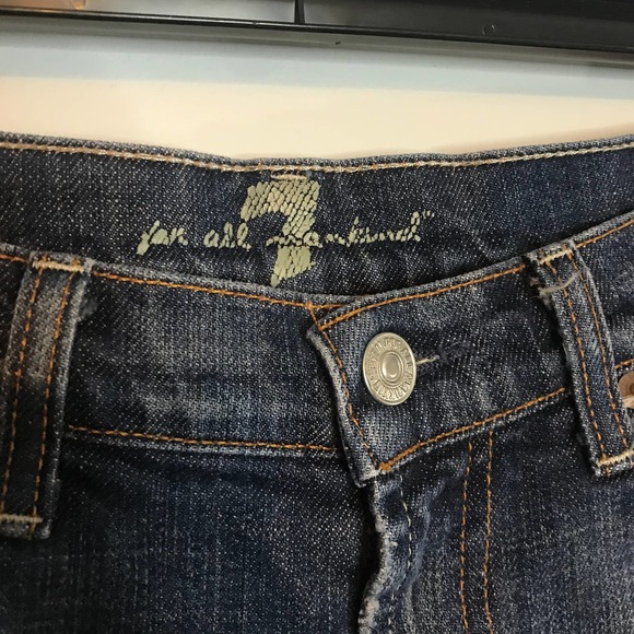 7 For All Mankind Upcycled Cutoff Denim Shorts Medium Wash Embellished Sz 28 - Picture 3 of 12